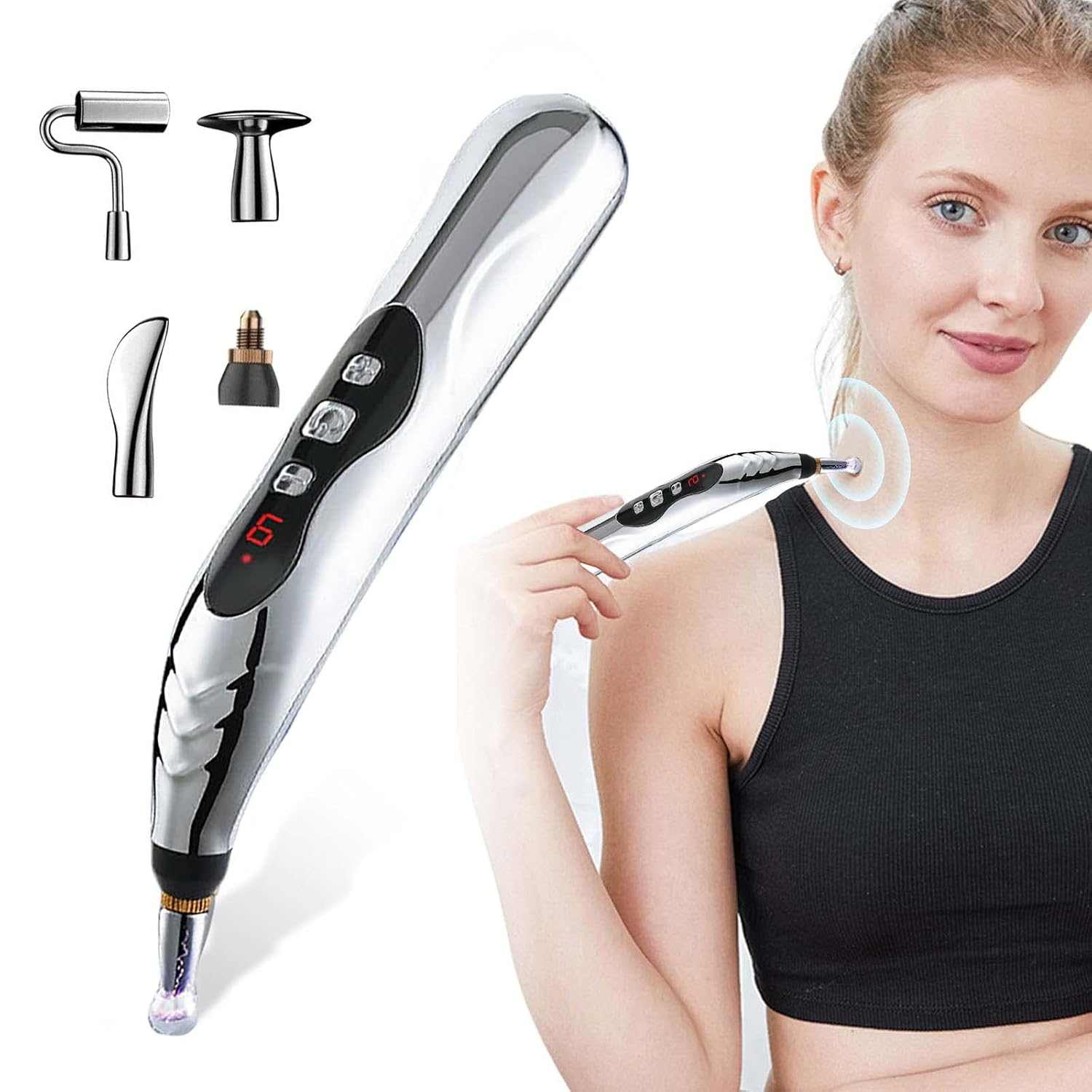Masajeador eléctrico de acupuntura con 5 cabezales para alivio muscular y relajación rápida